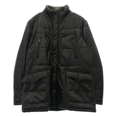 ARMANI COLLEZIONI アルマーニコレッツォーニ レザージャケット 襟ボア 中綿 シープレザー フィールドジャケット ハーフコート ブラック系 50【中古】