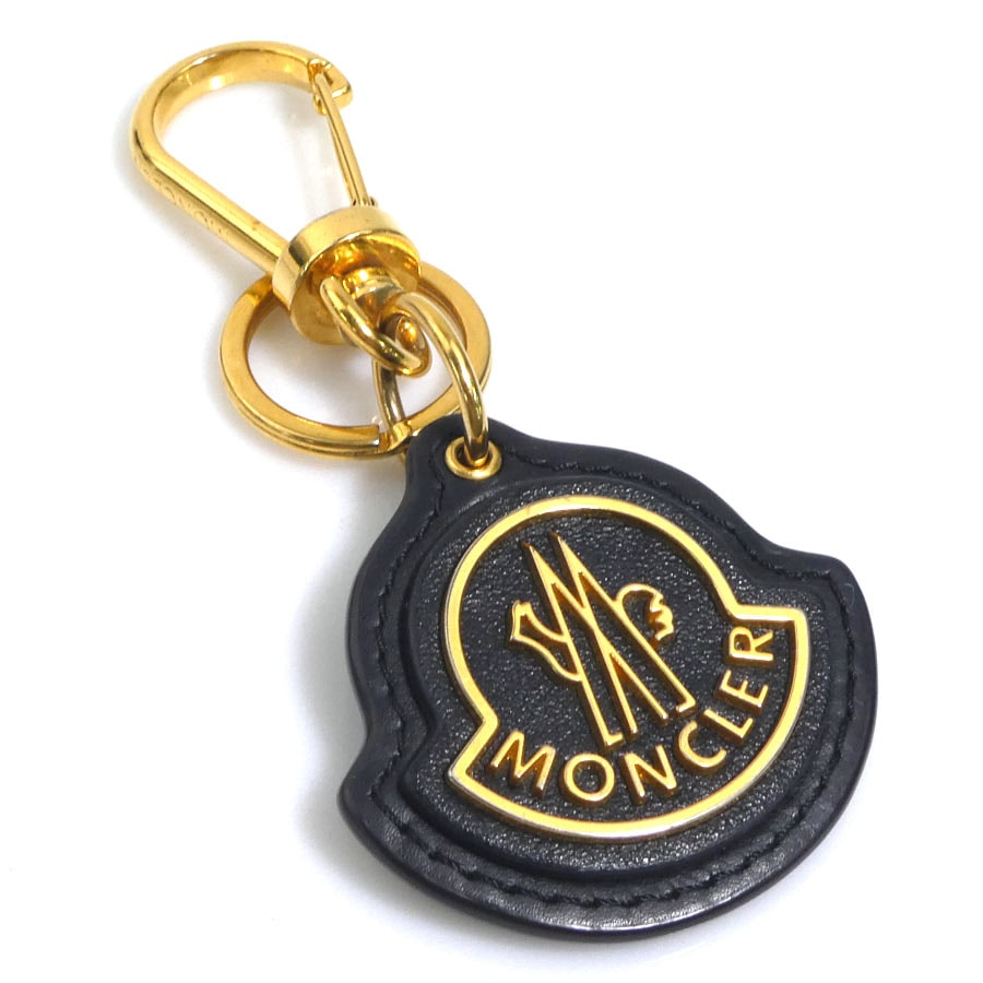 モンクレール MONCLER チャーム キーリング レザー/メタル ブラック/ゴールド ユニセックス【中古】 56921i