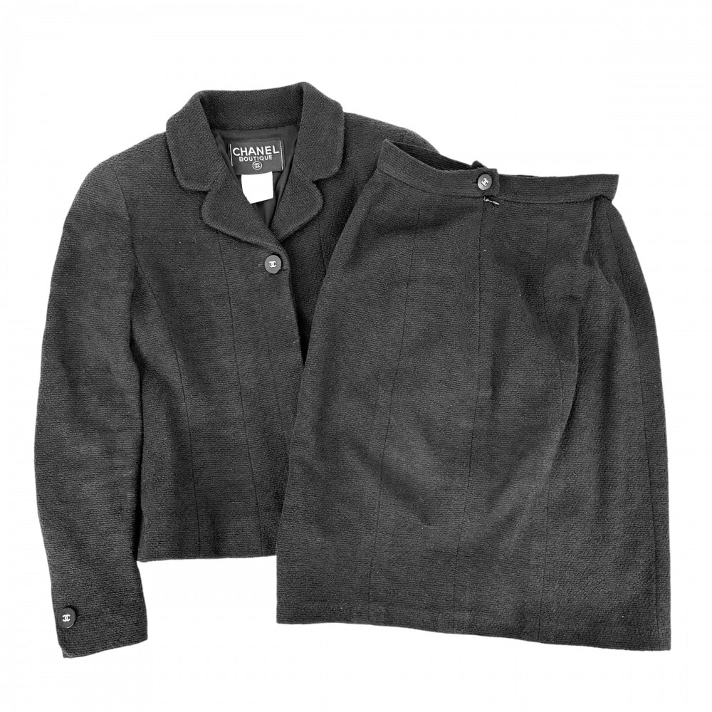 CHANEL シャネル セットアップ ジャケット スカート ココマーク ココボタン アパレル 服 36 ブラック 黒 シルバー金具 コットン レディース 春 秋【中古品】