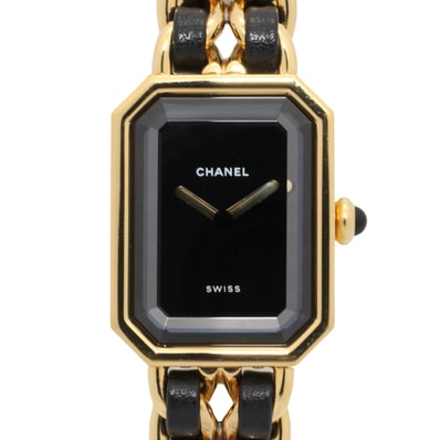 シャネル CHANEL プルミエール L 腕時計 時計 GP(ゴールドメッキ) レザー レディース ブラック系 H0001 【中古】