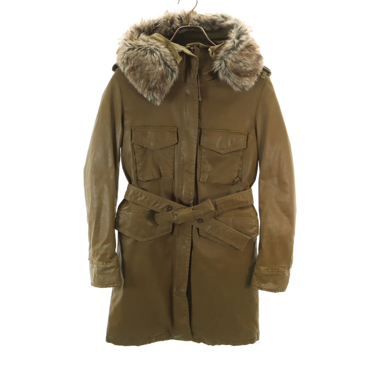 DIESEL ディーゼル フェイクレザー コート XS カーキ