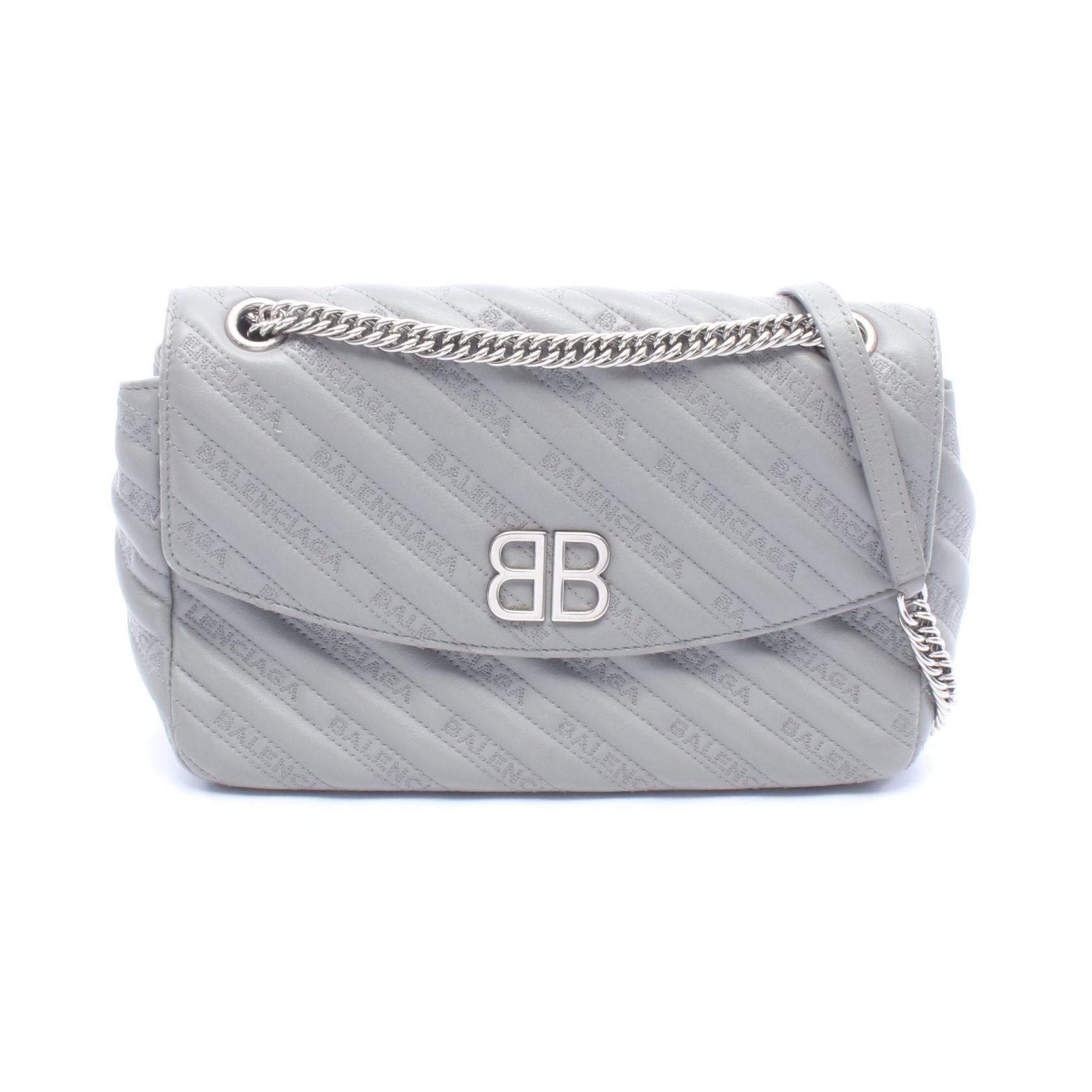 バレンシアガ BALENCIAGA BBラウンド ショルダーバッグ バッグ レザー レディース グレー系 501684 【中古】