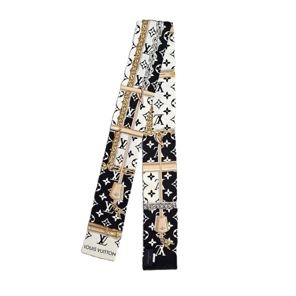 LOUIS VUITTON ルイ・ヴィトン バンドー・モノグラム コンフィデンシャル ツイリー スカーフ M78656 シルク ブラック ホワイト  レディース【中古】