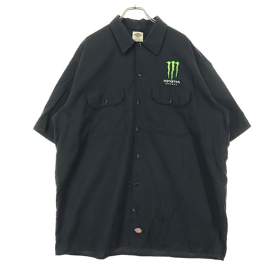 Dickies ディッキーズ モンスターエナジー MONSTER ENERGY コラボ ワッペン 半袖 シャツ XL ブラック