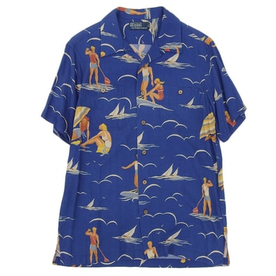 ポロ ラルフローレン レーヨン ビーチアロハシャツ トップス メンズ ブルー M 90’s M
