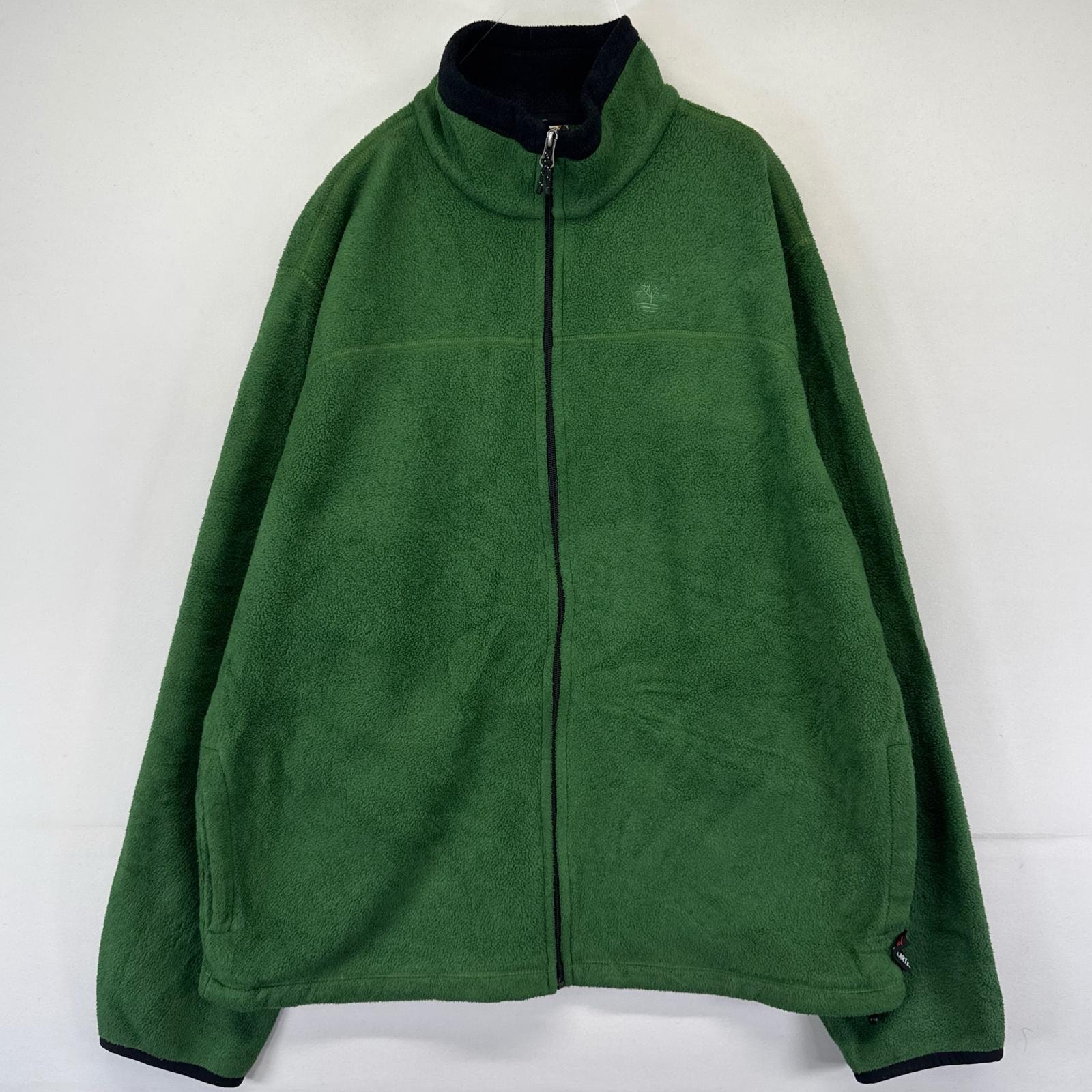 古着 ティンバーランド Timberland フリース ジャケット ワンポイントロゴ フルジップ ドローコード 大きいサイズ XL  グリーン系 メンズ