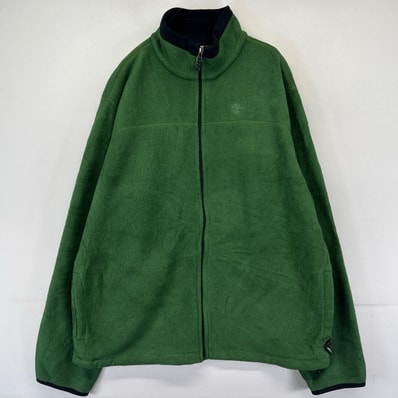 古着 ティンバーランド Timberland フリース ジャケット ワンポイントロゴ フルジップ ドローコード 大きいサイズ XL グリーン系 メンズ