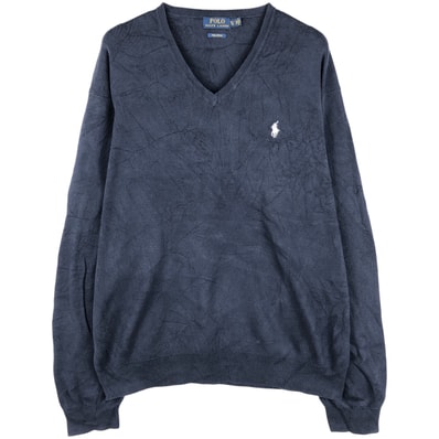 古着 ラルフローレン Ralph Lauren POLO RALPH LAUREN Vネック ピマコットンニットセーター メンズXL相当/eaa604061