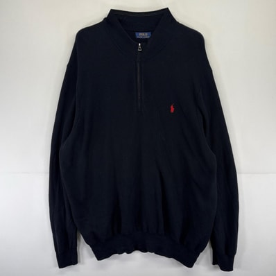 古着 ポロ・ラルフローレン POLO RALPH LAUREN トレーナー ワンポイントロゴ 大きいサイズ ニット ハーフジップ ブラック メンズ