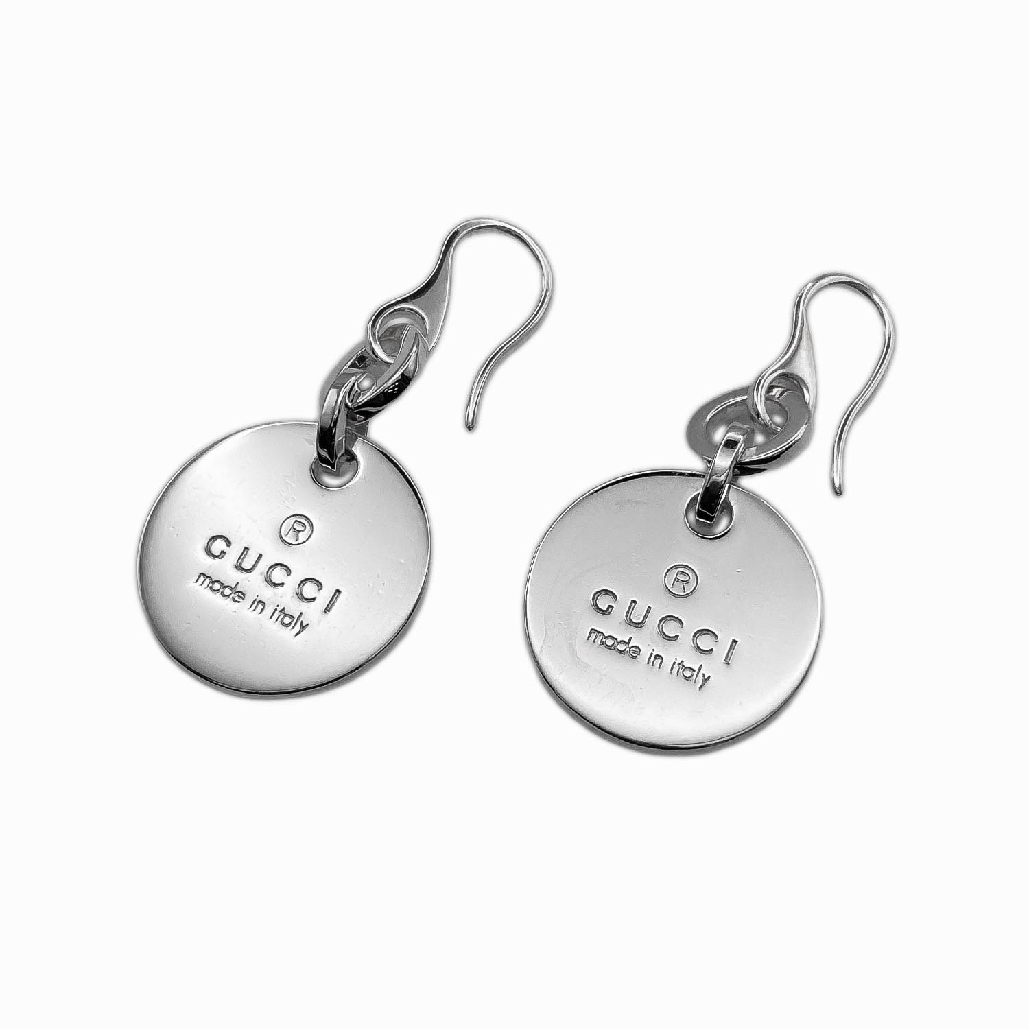 GUCCI グッチ ロゴ ラウンド プレート ピアス
 ティアード スイング SV925 シルバー 新品仕上済 ユニセックス
 【中古】
