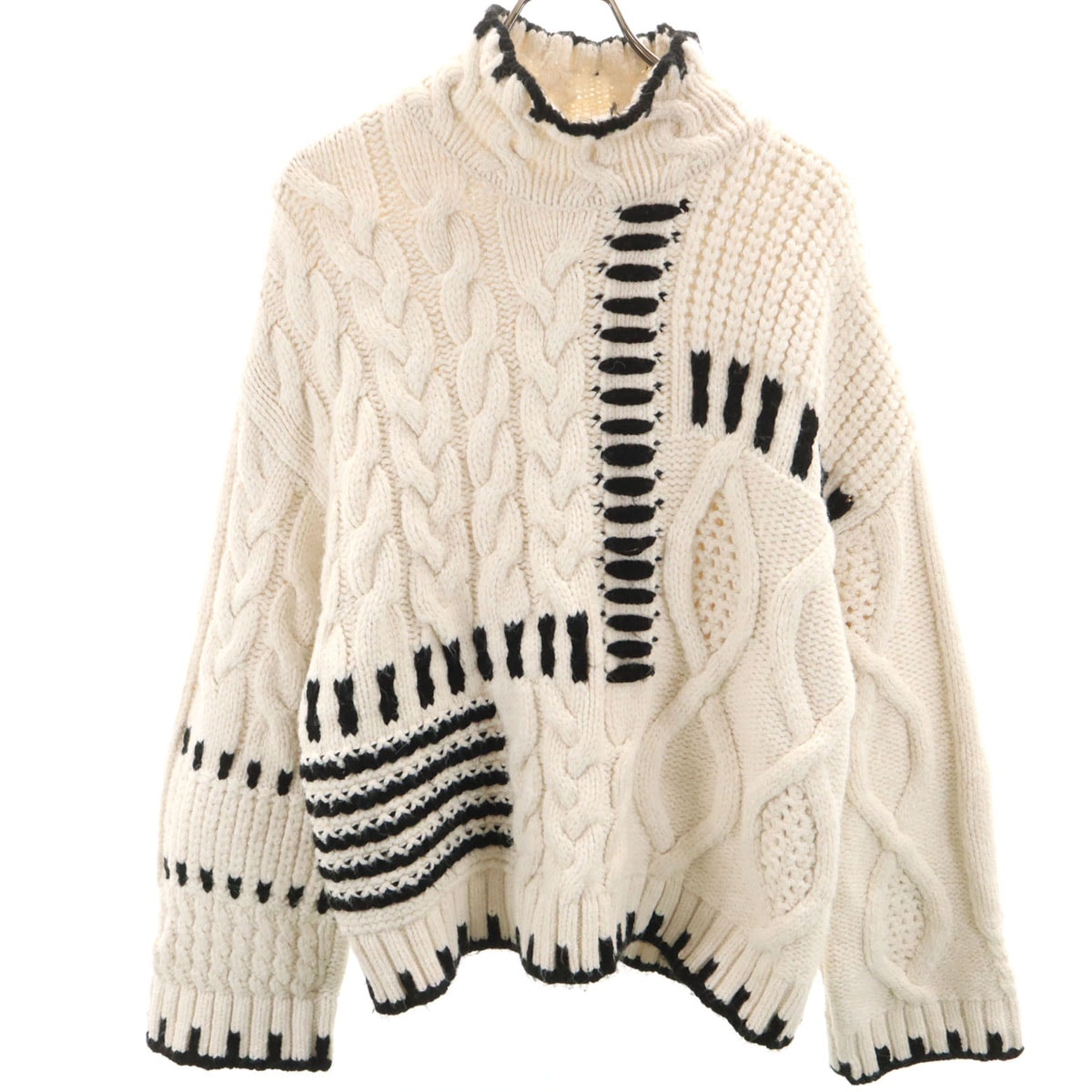 ZARA ザラ 長袖 コントラストトップステッチ ニット L オフホワイト セーター