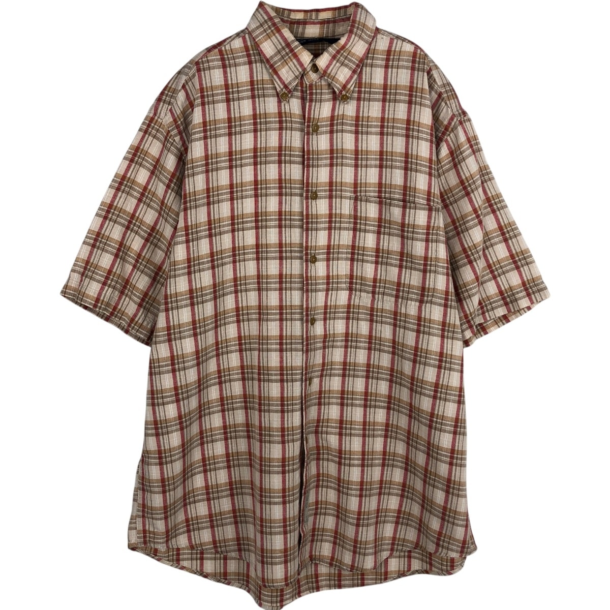 古着 90年代 ノーティカ NAUTICA チェック柄 半袖 コットン×リネン ボタンダウンシャツ メンズM相当 ヴィンテージ/eaa632110
