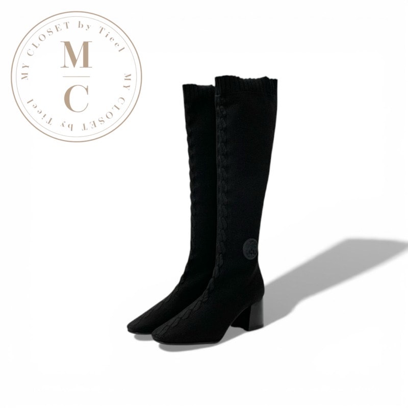 エルメス HERMES ヴォルヴェール ブーツ ロングブーツ 靴 シューズ ファブリック レザー ブラック 黒 エクスリブリス ニット