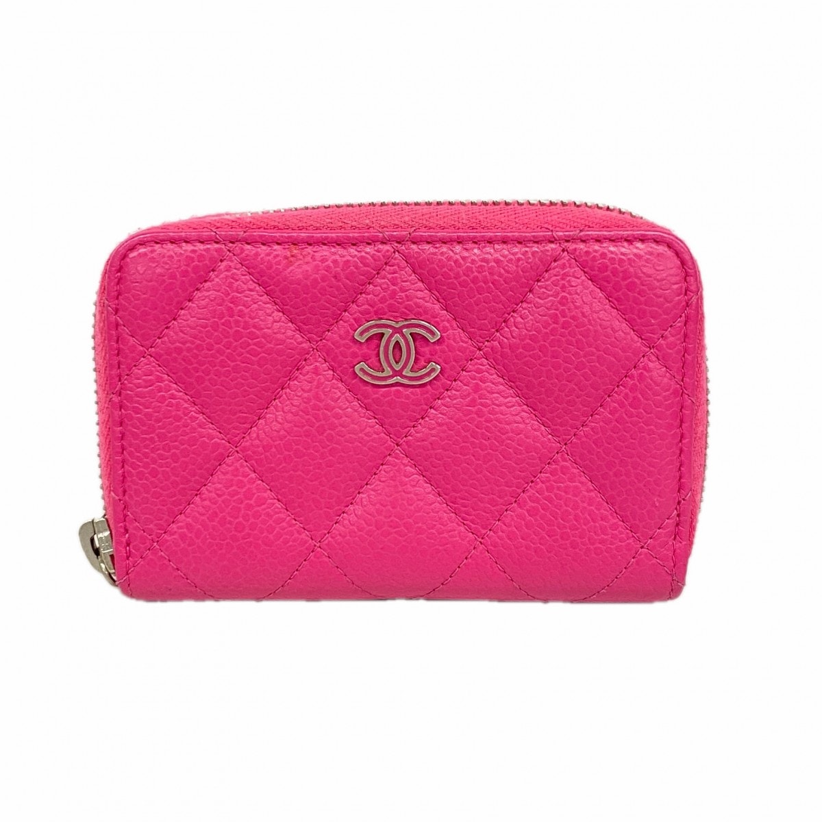 ★SALE【6fc3629-k】シャネル コインケース マトラッセ キャビアスキン ピンク シルバー金具【中古】レディース