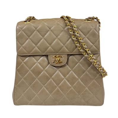 シャネル マトラッセ ショルダーバッグ キャビアスキン ベージュ レディース CHANEL 中古