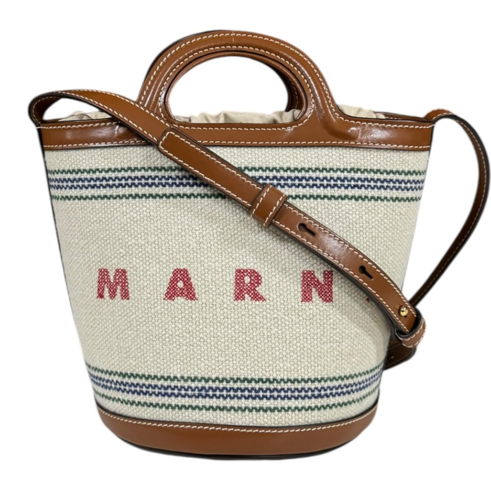 マルニ スモールバケットバッグ トロピカリア ショルダーバッグ キャンバス SCMP0056U2 ブラウン レディース MARNI 中古