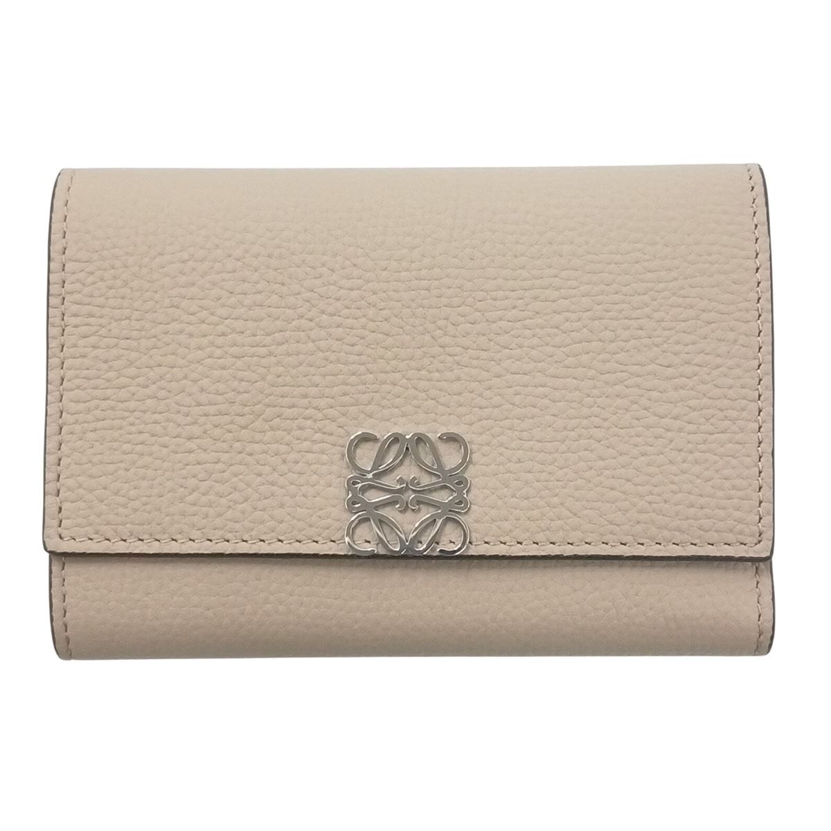 LOEWE ロエベ アナグラム バーティカル ウォレット スモール 三つ折り財布 C821S33X12 レザー ベージュ シルバー金具 レディース【中古】
