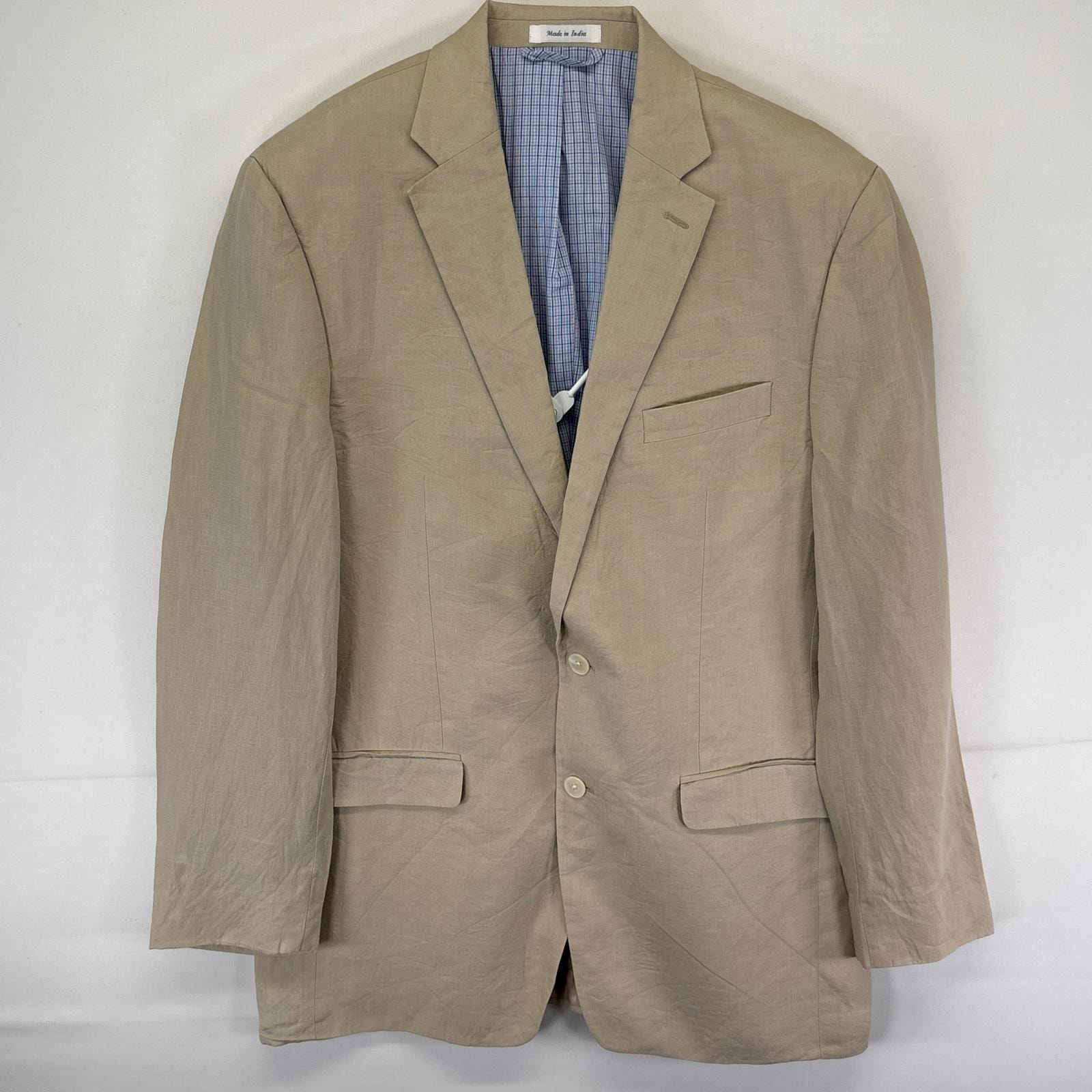 古着 ローレンラルフローレン LaurenRalphLauren テーラードジャケット ブレザー リネン 2ボタン 42L  ベージュ系 メンズ