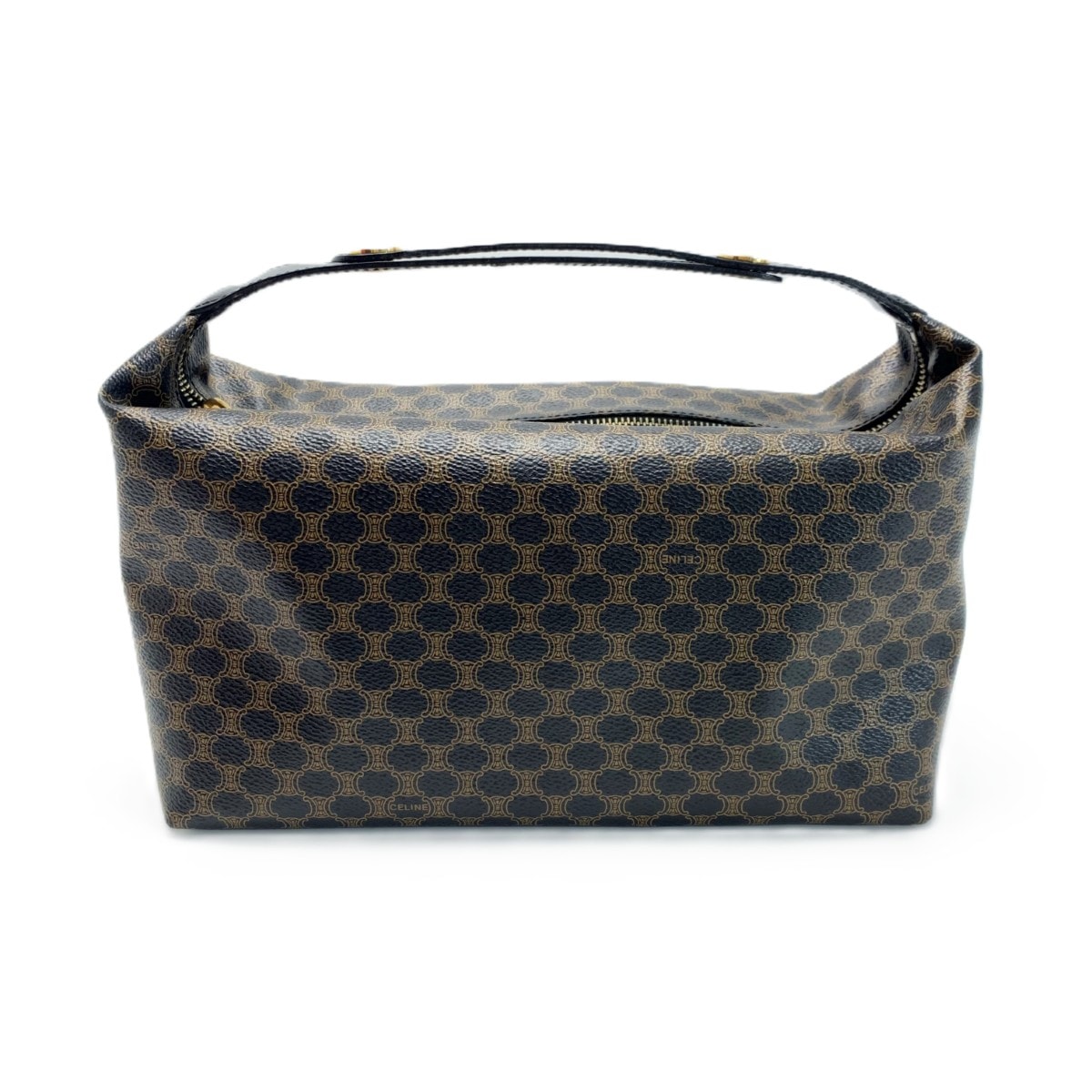 CELINE セリーヌ トップハンドル2way マカダム柄 MC97/2 ブラックxブラウン ハンドバッグ ゴールド金具 レディース