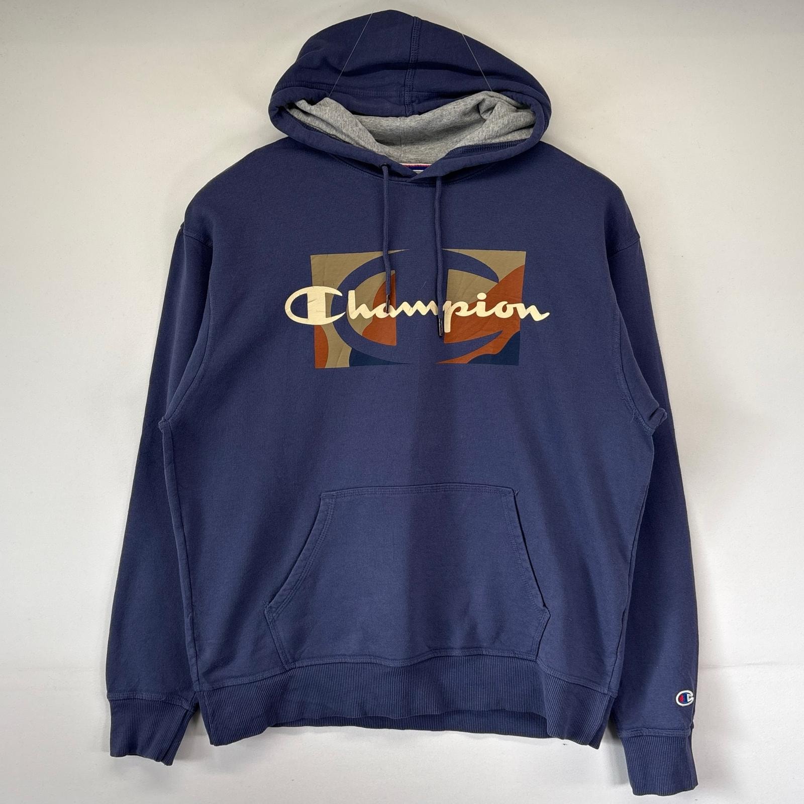 古着 チャンピオン Champion パーカー プルオーバー ビックプリントロゴデザイン スポーツ トレーナー L  パープル系 メンズ