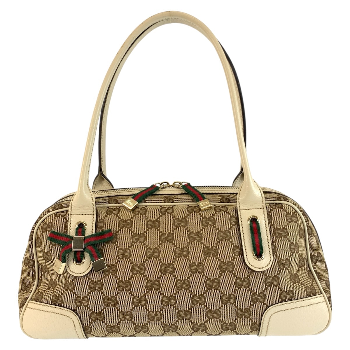 美品 GUCCI グッチ プリンシー ベージュ アイボリー ゴールド金具 GGキャンバス レザー/ ショルダーバッグ ミニボストンバッグ 604713 【中古】