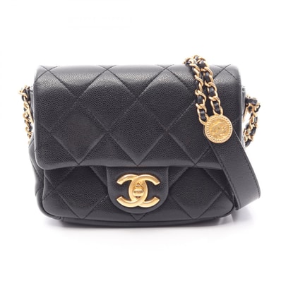 シャネル CHANEL マトラッセ ミニフラップ ショルダーバッグ バッグ キャビアスキン(グレインドカーフ) レディース ブラック系 【中古】