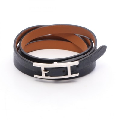 エルメス HERMES ビーアピ ロング □R刻印 リバーシブル ブレスレット アクセサリー レザー レディース ブラック系 【中古】