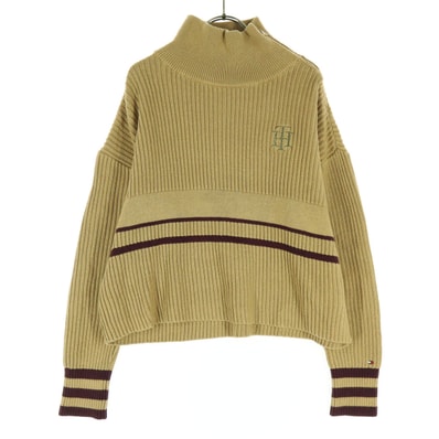 TOMMY HILFIGER トミーヒルフィガー ロゴ 長袖 ハイネック コットン ニット S ベージュ