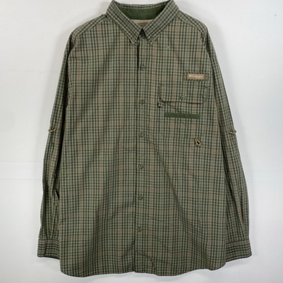 古着 コロンビア Columbia 長袖シャツ PHG ワンポイントロゴ ビックサイズ カーキ系 チェック メンズ