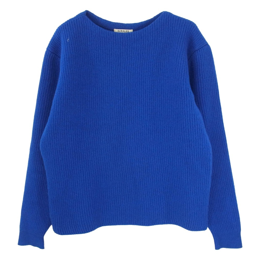 AURALEE オーラリー 23AW A23AP01MR Milled French Merino Rib Knit Boat Neck P/O ミルド フレンチ メリノ リブ ニット ブルー系 5【中古】