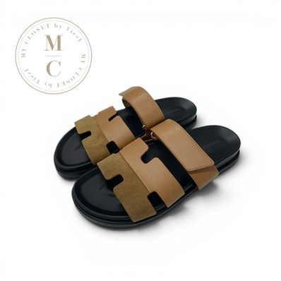 エルメス HERMES シプレ サンダル 靴 シューズ レザー スエード ブラウン ベルクロストラップ フラット メンズ