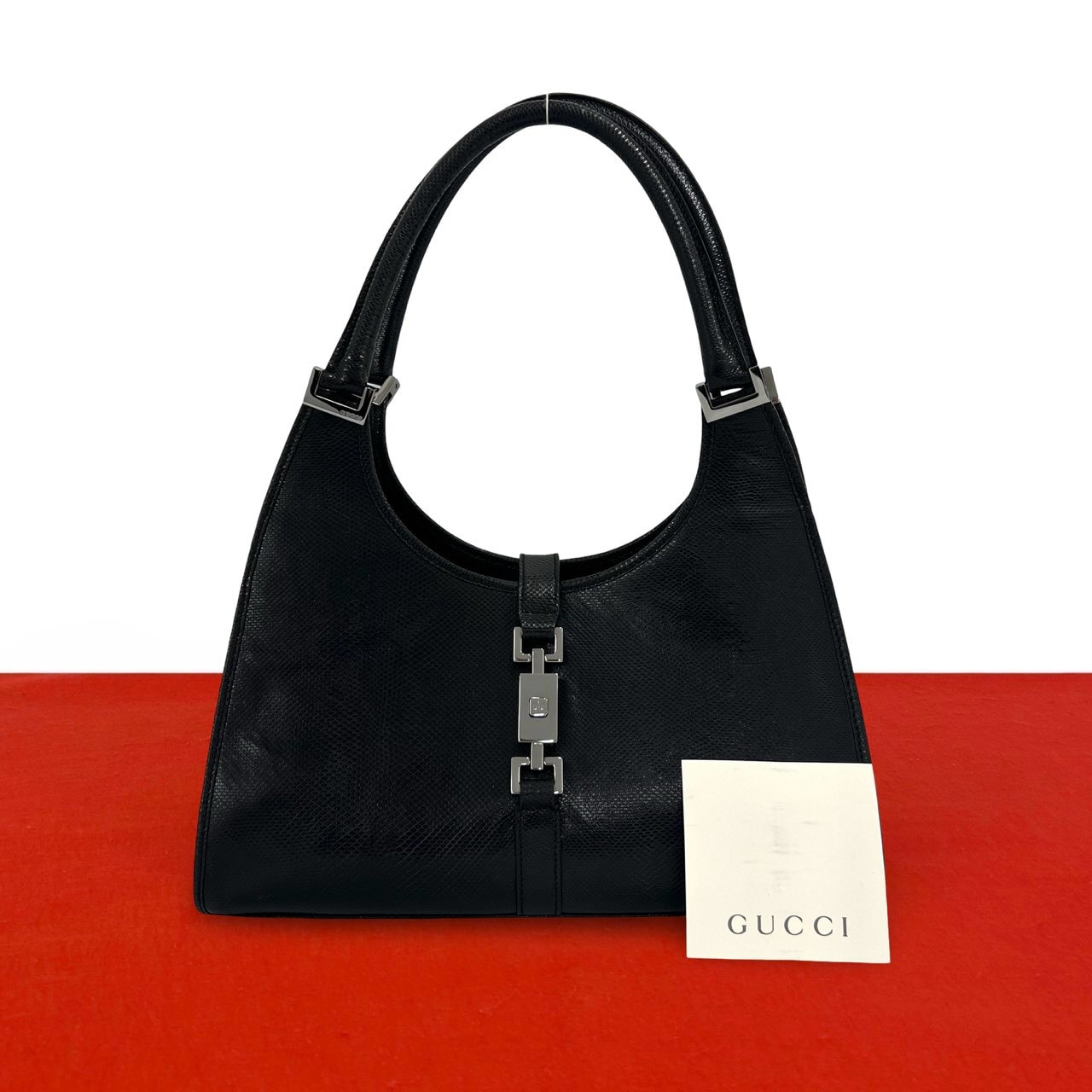 GUCCI グッチ ジャッキー ロゴ 金具 リザード ショルダーバッグ ブラック
77497