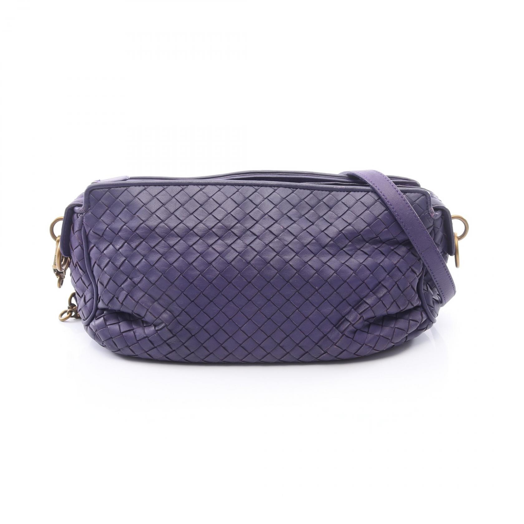 ボッテガヴェネタ BOTTEGA VENETA イントレチャート ショルダーバッグ バッグ レザー レディース パープル系 【中古】