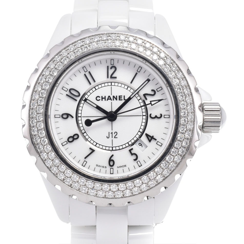 シャネル CHANEL H0967 J12 ダイヤモンドベゼル ホワイト セラミック クォーツ レディース 良品 腕時計 H#150155