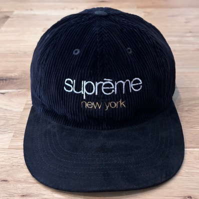 Supreme Classic Logo Corduroy 6-Panel 黒 クラシックロゴ コーデュロイ キャップ