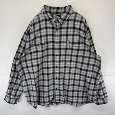 古着 カーハート Carhartt 長袖シャツ チェック柄 ワンポイントロゴ ボタンダウン ワーク 大きいサイズ 3XL ブラック メンズ