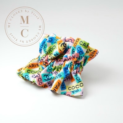 シャネル CHANEL ヘアアクセサリー シルク マルチカラー ココマーク ロゴ リボン シュシュ ヘアゴム