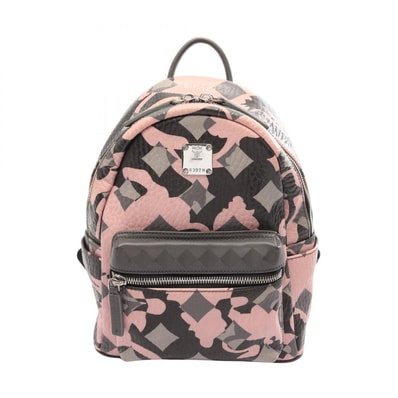 エム・シー・エム MCM デイパック カモフラージュ リュックサック バックパック バッグ レザー レディース ピンク系 / グレー系 【中古】