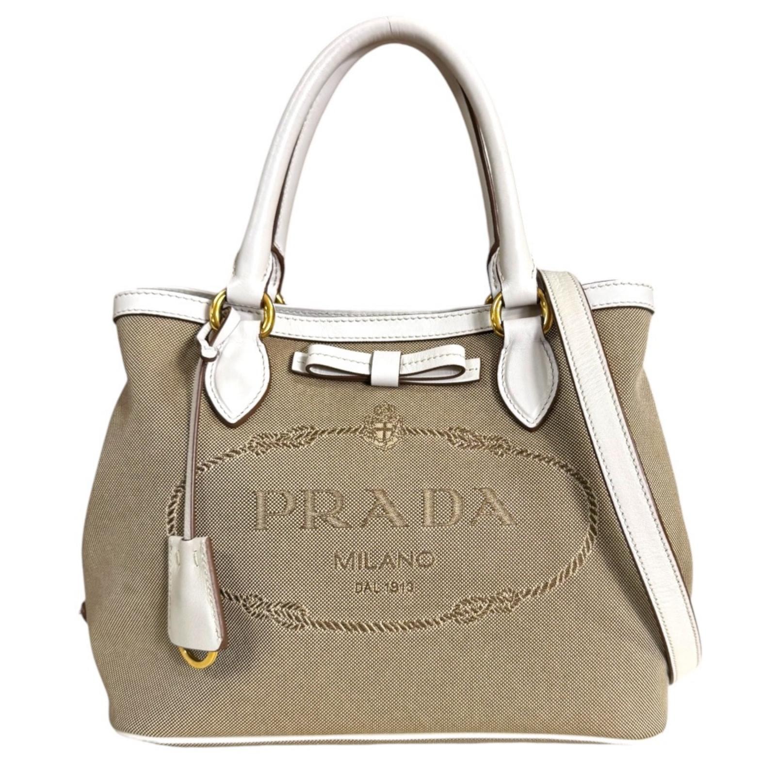 プラダ ロゴジャガード ショルダーバッグ レザー 1BA172 ベージュ レディース PRADA 中古