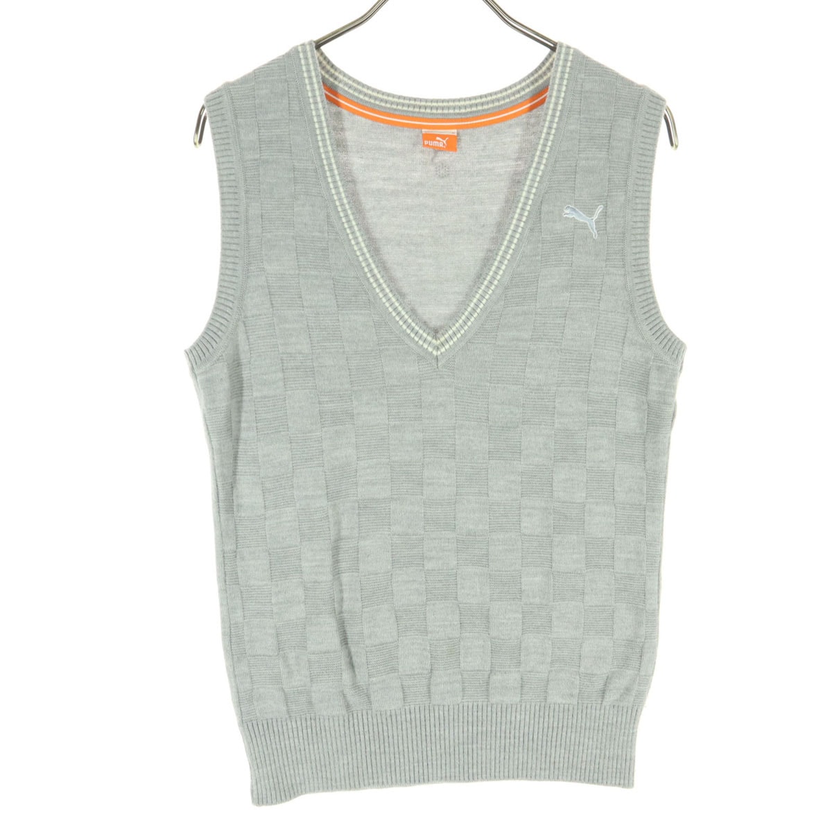 PUMA プーマ ワンポイントロゴ ゴルフ ノースリーブ Vネック ニットベスト M グレー