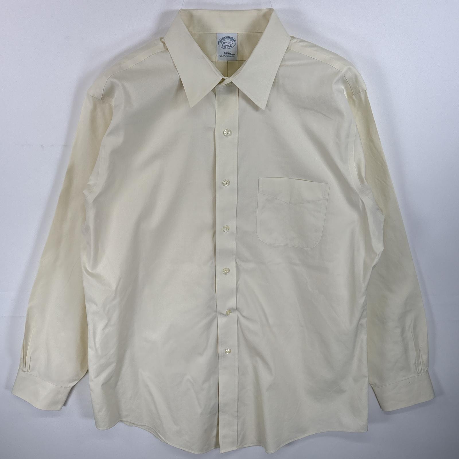 古着 ブルックスブラザーズ Brooks Brothers 長袖シャツ カラーシャツ 胸ポケ SLIM FIT 16 1/2 L-XL  イエロー系 無地 メンズ