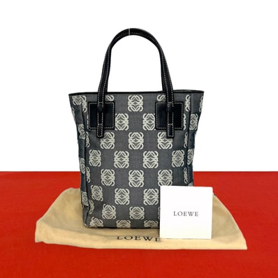 LOEWE ロエベ リピート アナグラム キャンバス レザー ハンドバッグ グレー
48372