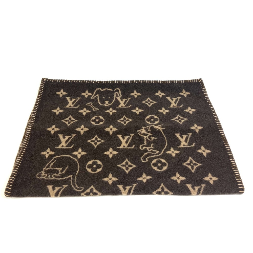 ルイヴィトン LOUIS VUITTON クヴェルチュール スモール キャットグラム MP2260 インテリア 毛布 猫 ブランケット ウール/カシミヤ ブラウン 新品同様