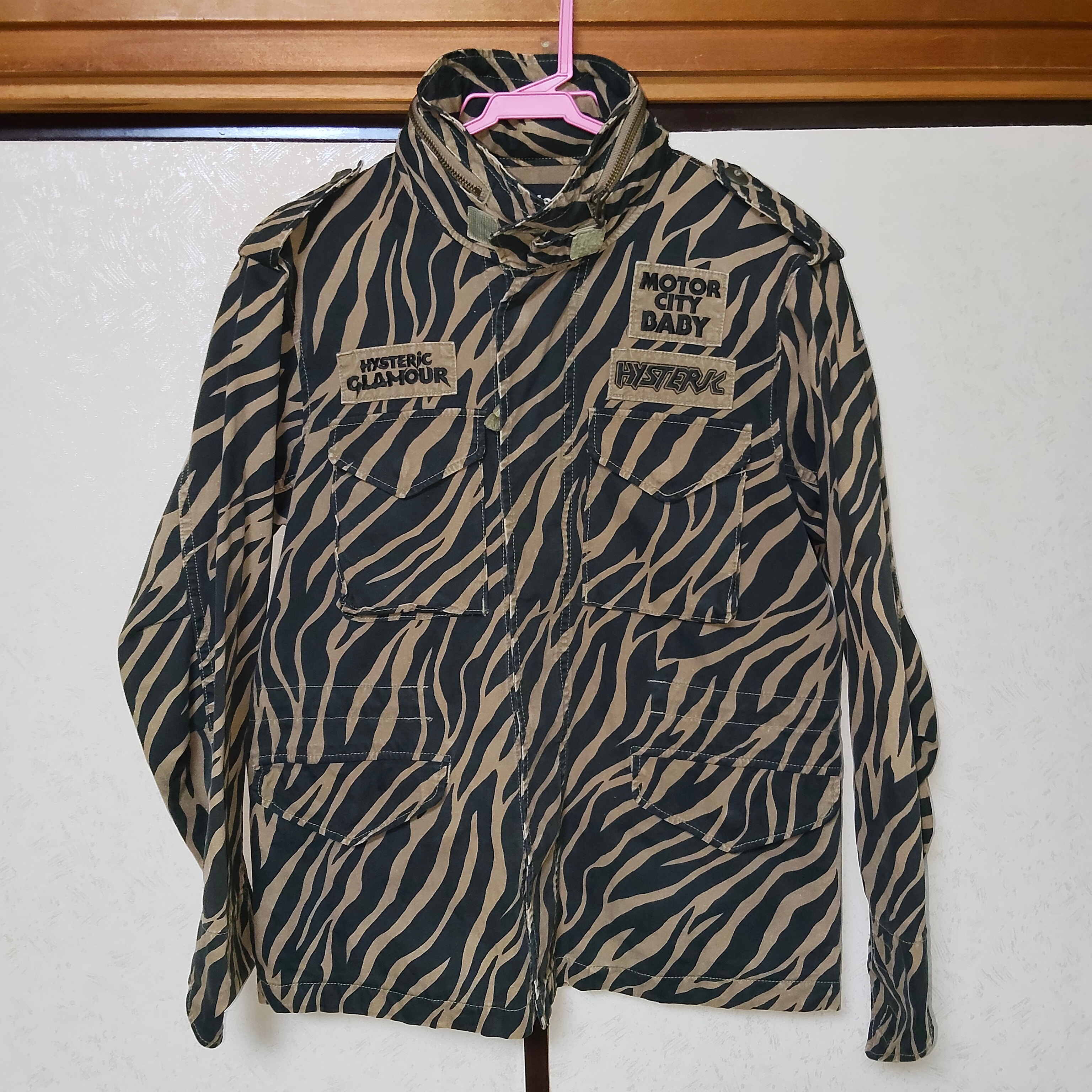 HYSTERIC GLAMOUR ヒステリックグラマー ヒスグラ ゼブラ柄 アニマル柄 茶色 黒 ブラウン ブラック ミリタリージャケット Y2K フリーサイズ Mサイズ相当 日本製 綿100%