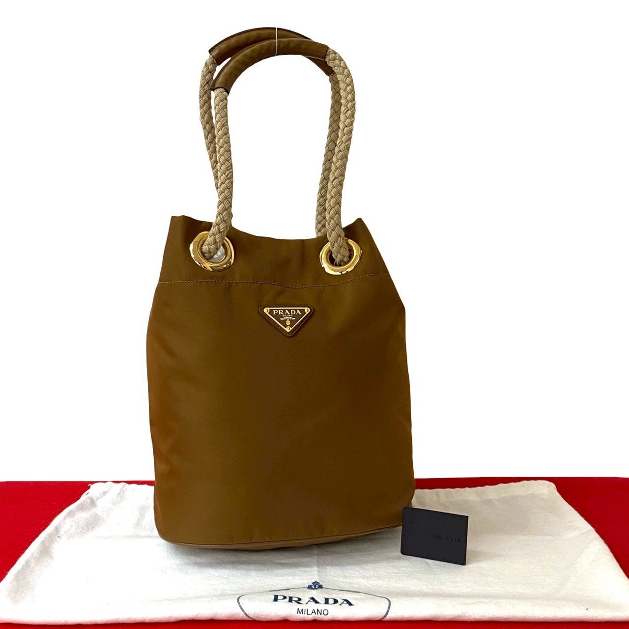 PRADA プラダ マリーナ スモール Re-Nylon 三角ロゴ 金具 レザー ナイロン ショルダーバッグ ブラウン
 s327a