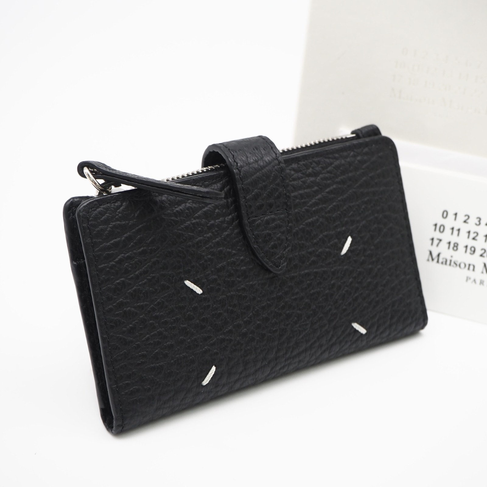 極美品 MAISON MARGIELA メゾンマルジェラ 4ステッチ ジップウォレット SA1VX0019 コインケース ブラック ホワイト カーフレザー メンズ