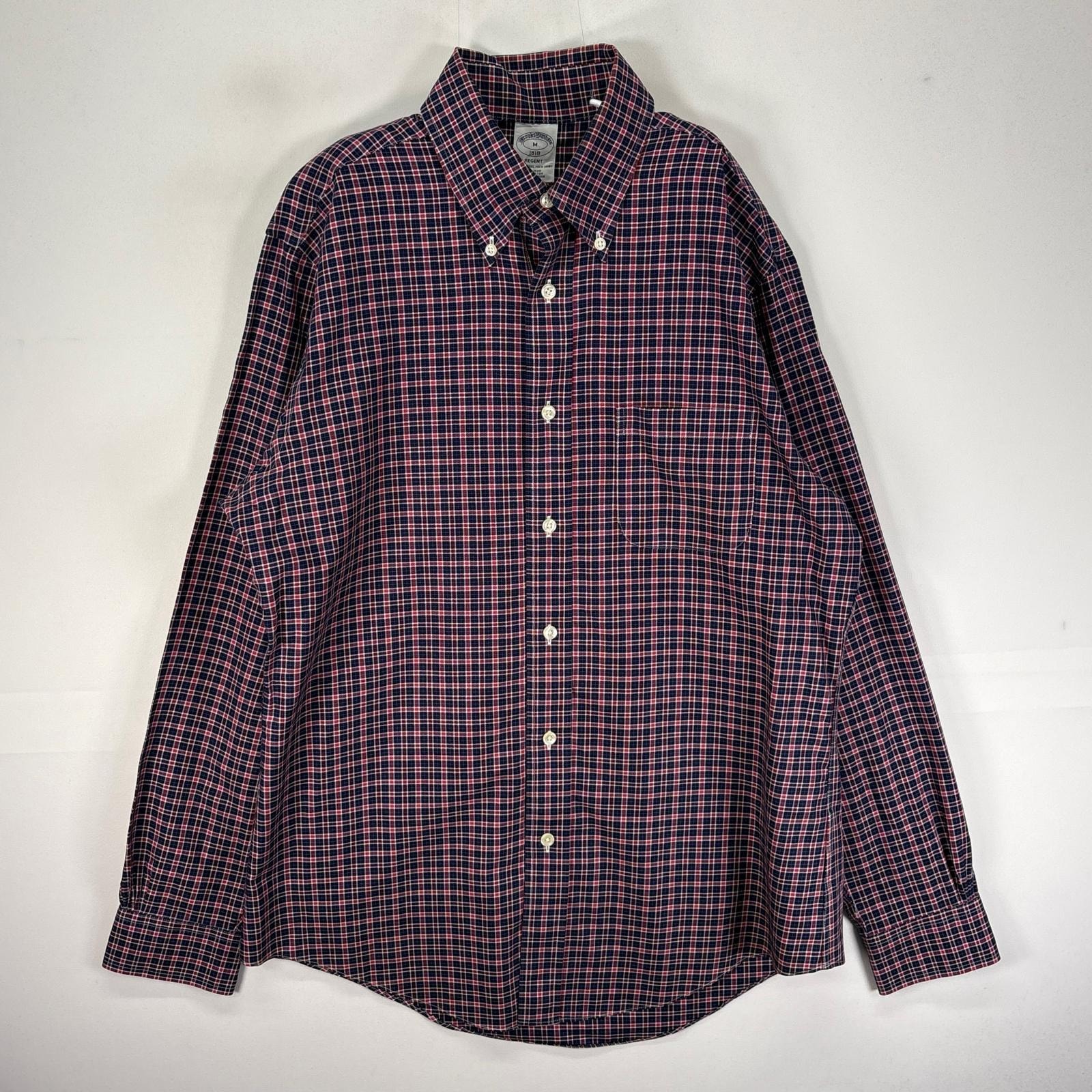 古着 ブルックスブラザーズ Brooks Brothers 長袖シャツ ボタンダウン 胸ポケット M  ネイビー系 チェック メンズ