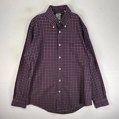 古着 ブルックスブラザーズ Brooks Brothers 長袖シャツ ボタンダウン 胸ポケット M ネイビー系 チェック メンズ