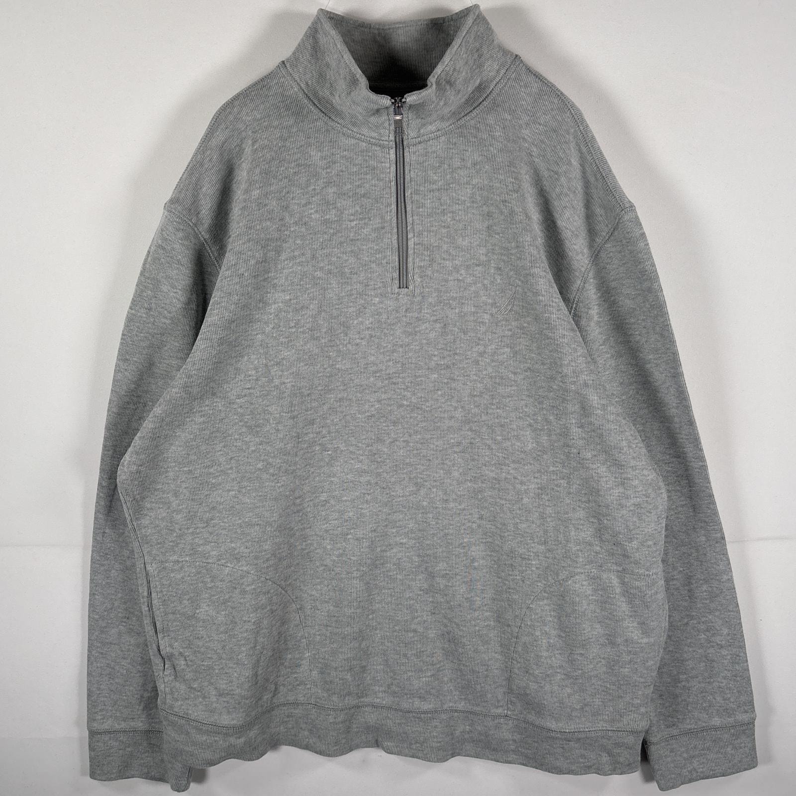 古着 ノーティカ NAUTICA スウェット ハーフジップ ワンポイントロゴ刺繍 ビッグサイズ ポケット付き 14041  グレー メンズ