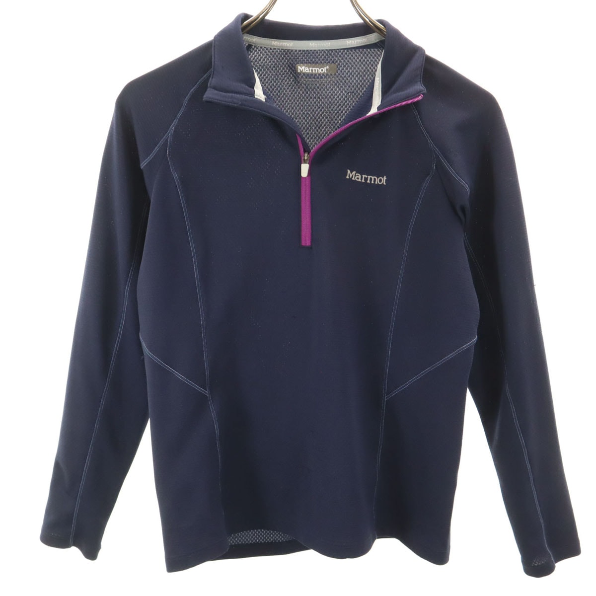 MARMOT マーモット 長袖 ハーフジップ Tシャツ M ネイビー系 ロンT アウトドア ストレッチ